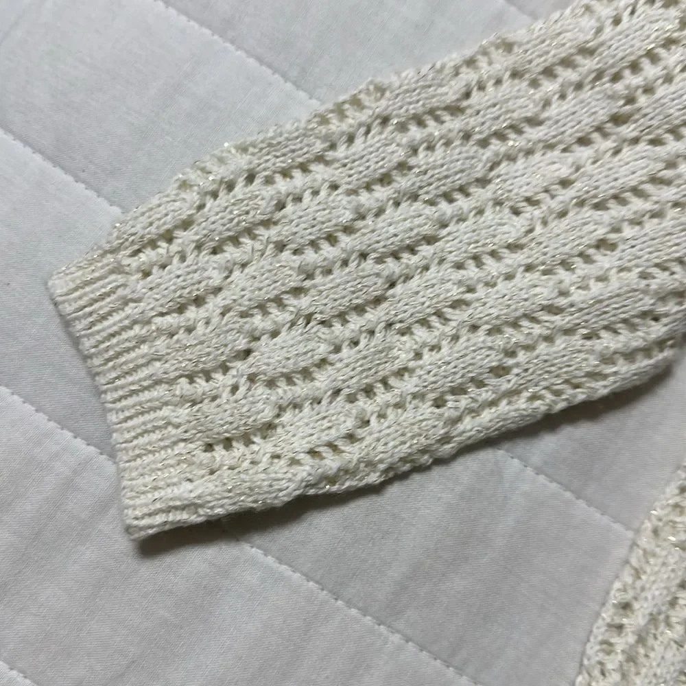 OshKosh 2T Ivory Gold Metallic Eyelet Knit Cotton Cardigan